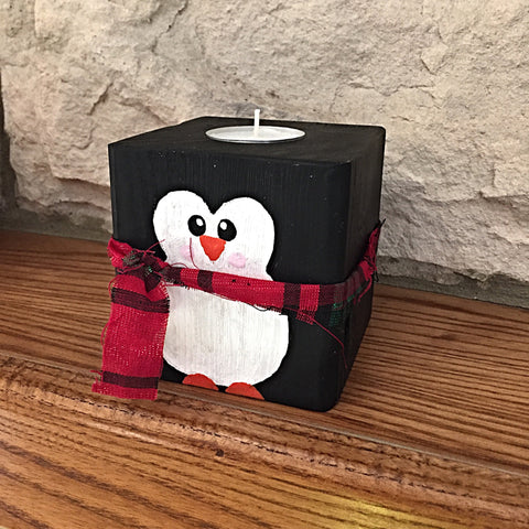Christmas Penguin Block Tealight Holder