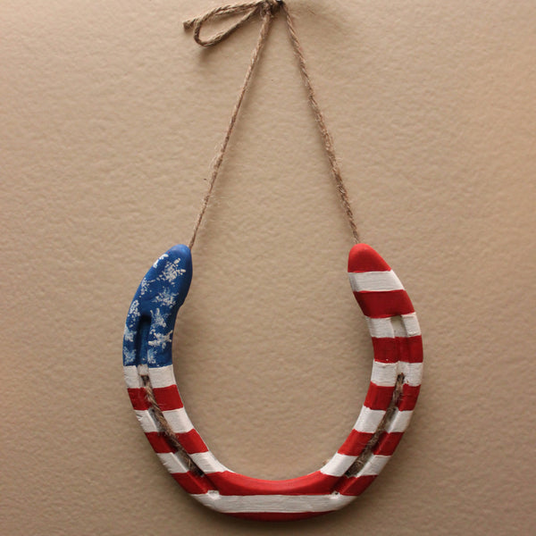 American Flag Hand Painted Horseshoe Back Home Country Acres