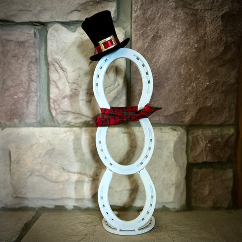Rustic Horseshoe Snowman with Santa Hat
